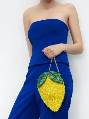 Zara Lemon Crossbody Bag Sequin Beaded Chain Strap Crossbody